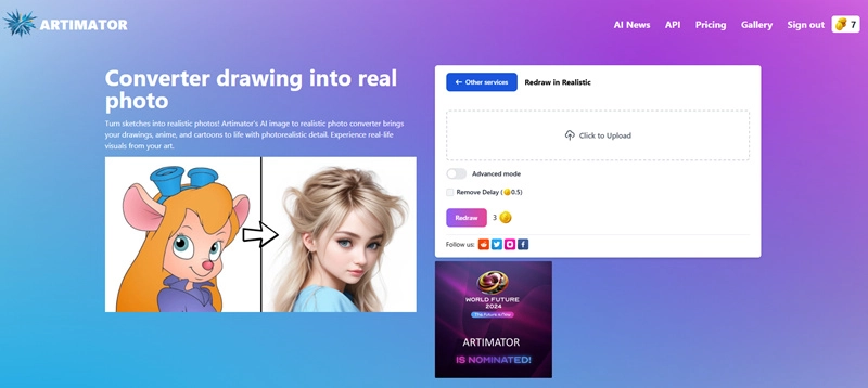 Interface of Online AI Cartoon to Real Person Tool