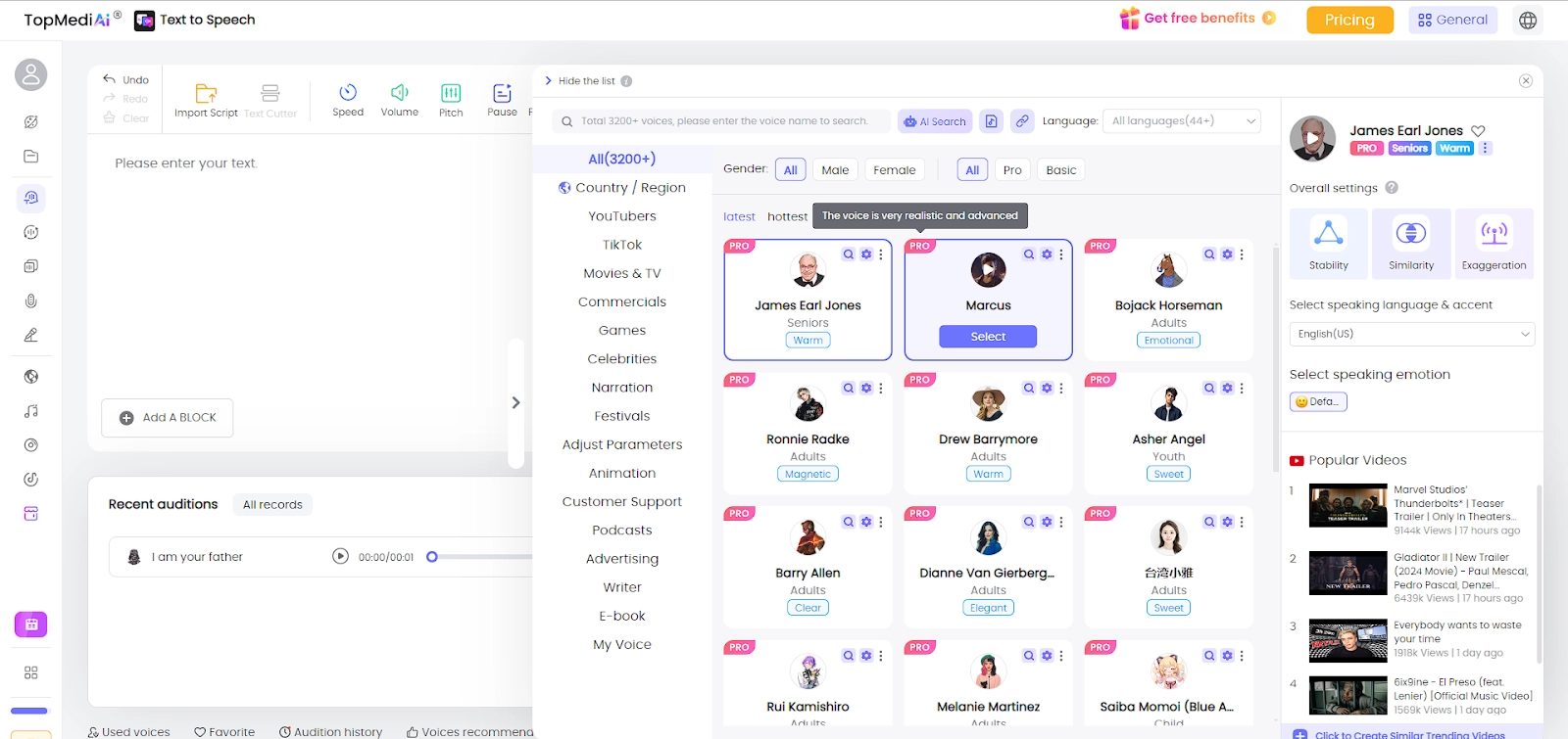 James Earl Jones AI Voice Topmediai Select