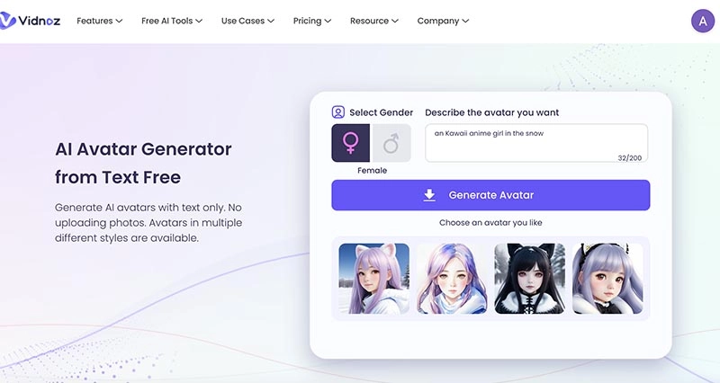 Kawaii AI Generator Vidnoz AI Generate Avatar