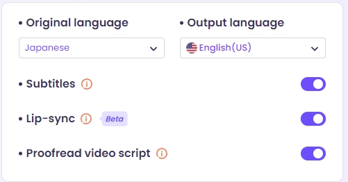 Language Dubbing Vidnoz Select