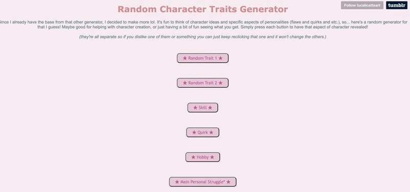 Lucalicatteart Random Character Traits Generator