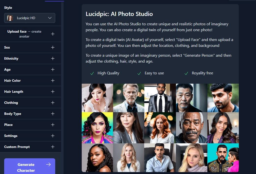 Lucidpic AI Human Generator Supports Upload Picture