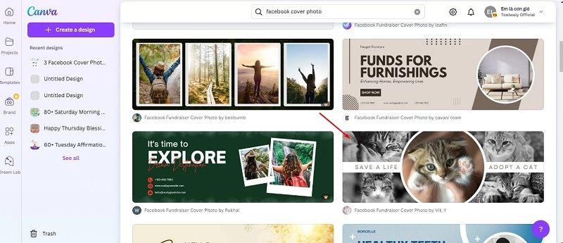 Make a Facebook Cover Photo on Canva- Step 1