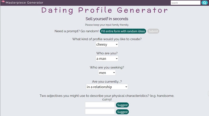 Masterpiece AI Dating Profile Generator