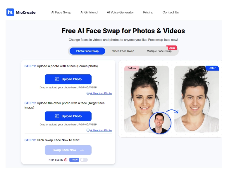 Miocreate Face Swap for AI Race Change