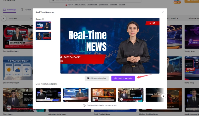 News Broadcast Template - Continue to Create Video