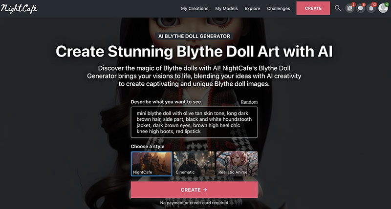 Nightcafe Blythe Doll AI Generator