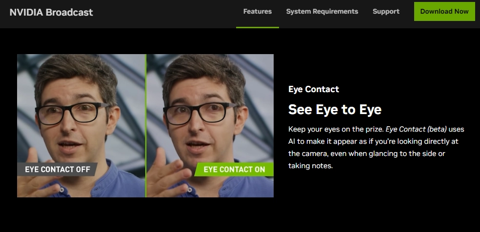 Nvidia Broadcast AI Eye Contact