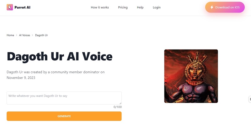 Parrot AI Dagoth Ur Voice Generator