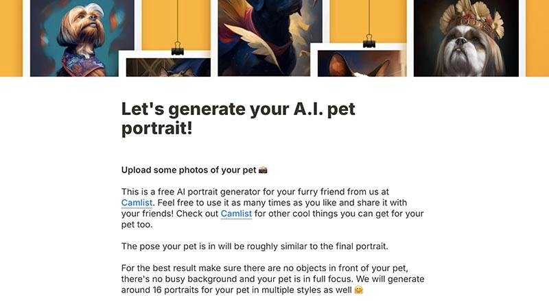 Pet Portrait Generator Free Camlist 