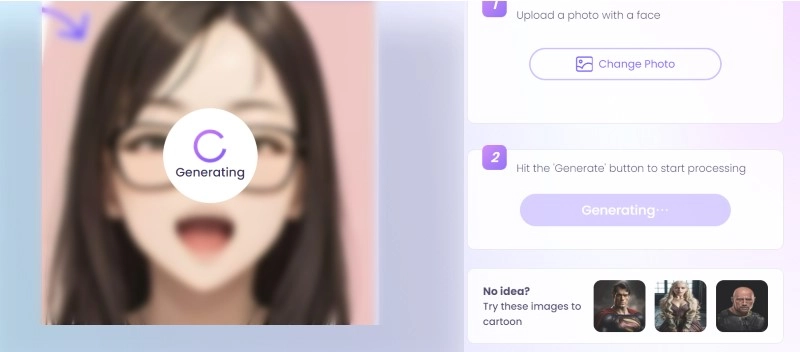 Process the Photo with Vidnoz AI Cartoon Generator