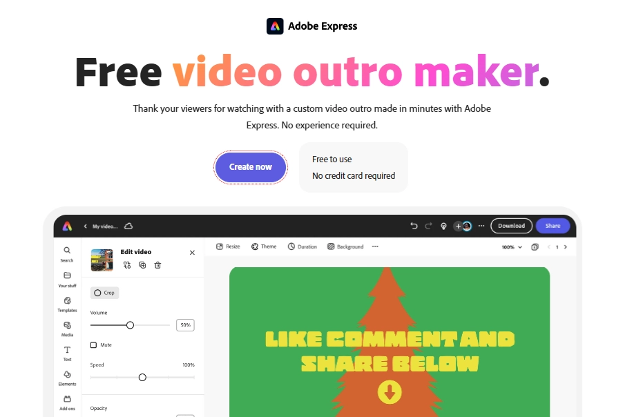 Professional Youtube Outro Maker by Adobe Express