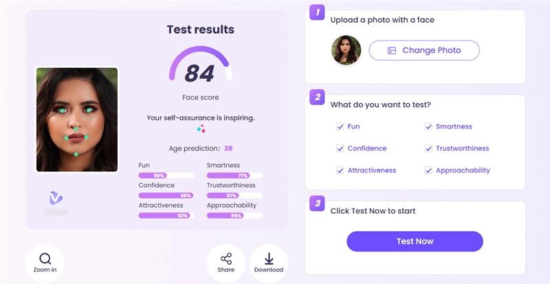 Quick Score Vidnoz AI Attractiveness Test