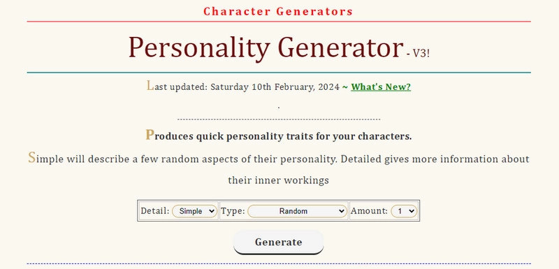 RanGen Personality Generator