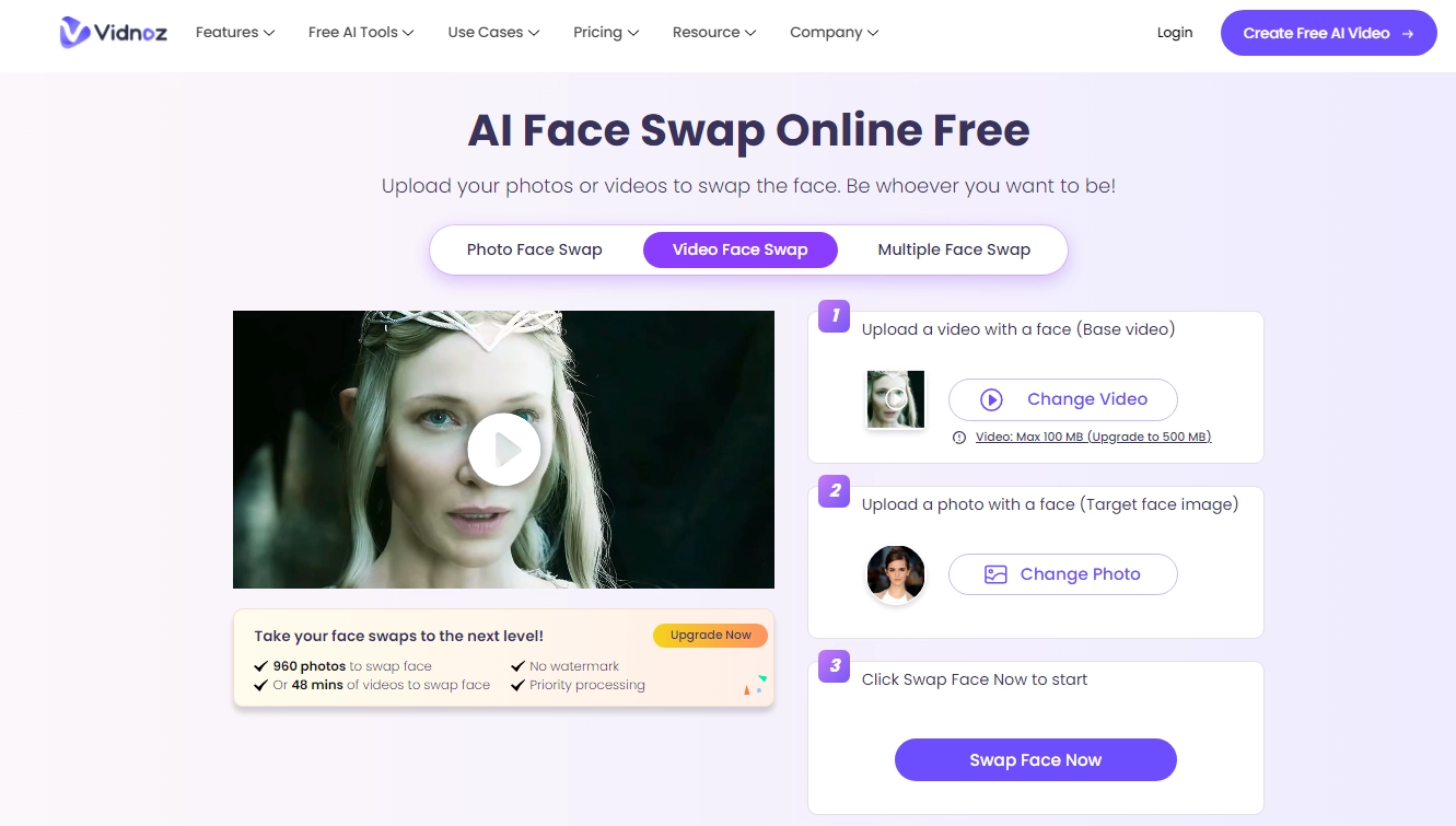 Face Swap Online Free  #1 AI Face Swapper by Vidnoz