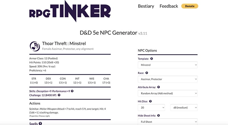 RPG Thinker NPC Generator 