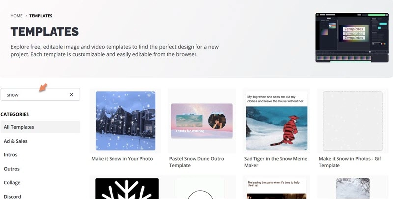 Search Snow GIF Template in Kapwing