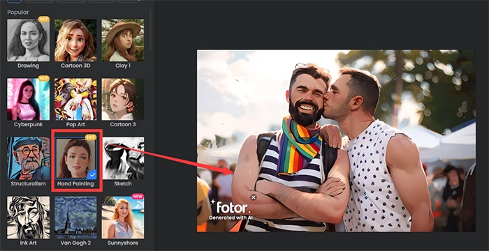 Select a Preferred AI Art Effect for Gay Couple Photo