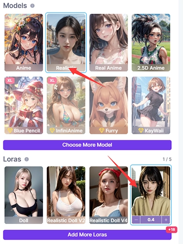 Select the “Model” and “Lora” to Define the Gay Art Features