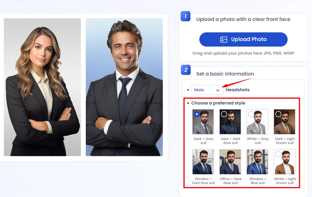 Select to Generate Natural Professional AI Headshots with Vidnoz