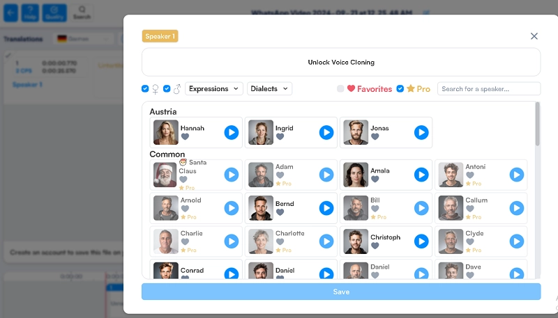 Selection of Voice in Audio Translation Process on Maestra