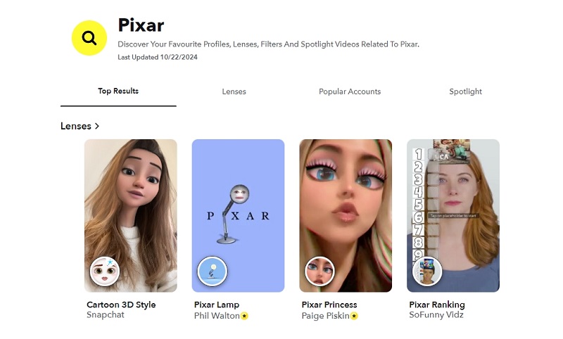 Snapchat Pixar Lenses