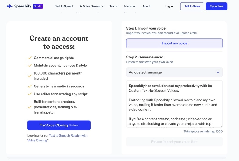 Speechify AI Voice Cloning