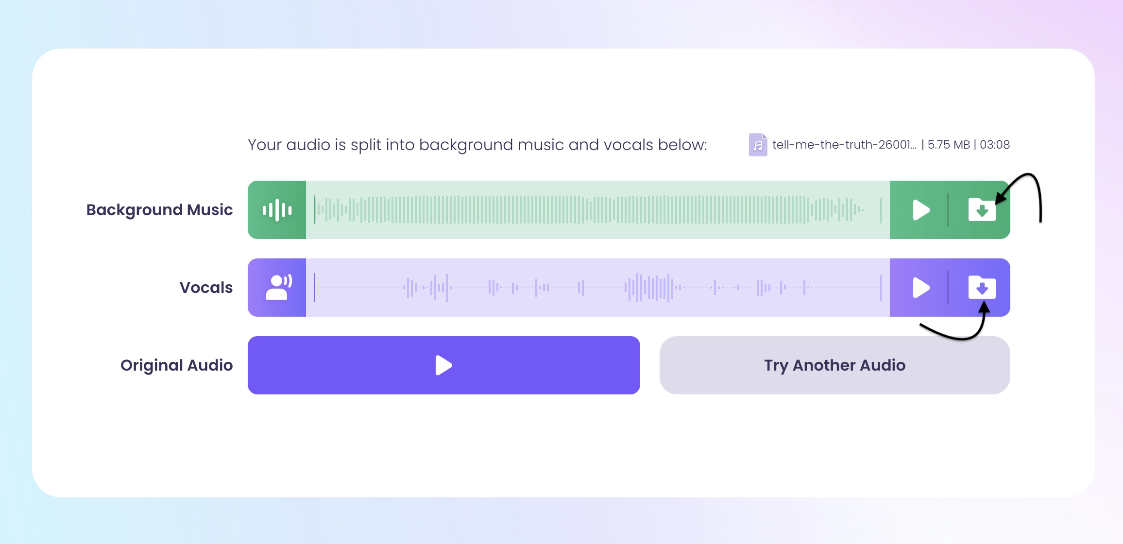 Split Audio in Vidnoz AI Vocal Remover and Download