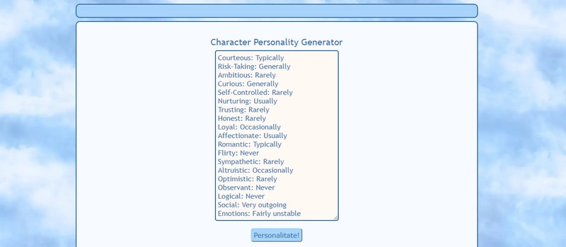 SpringHole Character Personality Generator