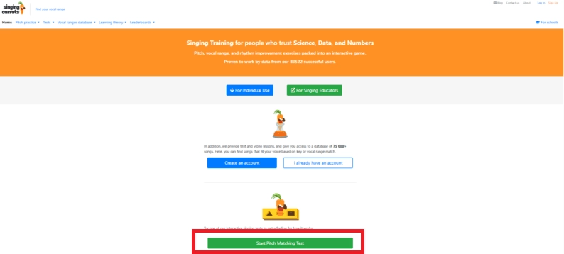 Step 2 Click on Start Pitch Matching Test