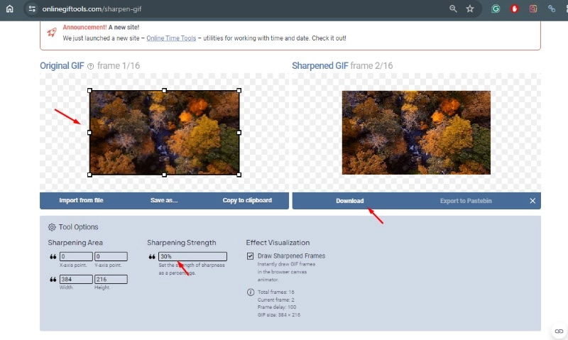 Step 2 to Enhance GIF with Onlinegiftools GIF Sharpener