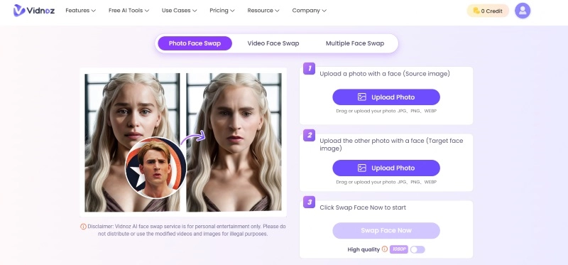 Swap Face with Vidnoz AI