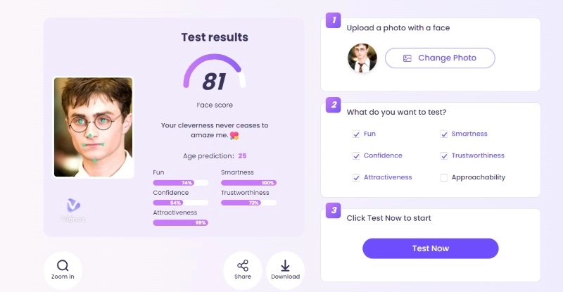 Test Attractiveness with Vidnoz AI - Check Results