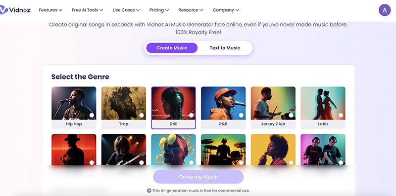 Text to Music Vidnoz AI Music Generator