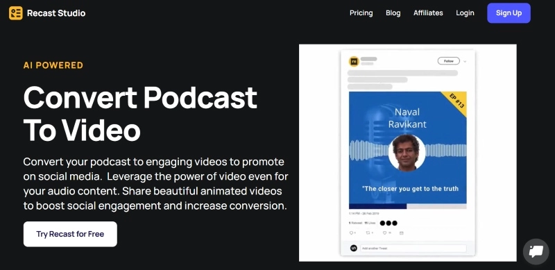 The Interface of Recast Studio Podcast to Video Maker