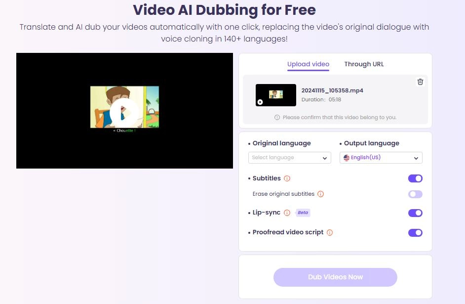 Translate YouTube Video to English and AI Dub