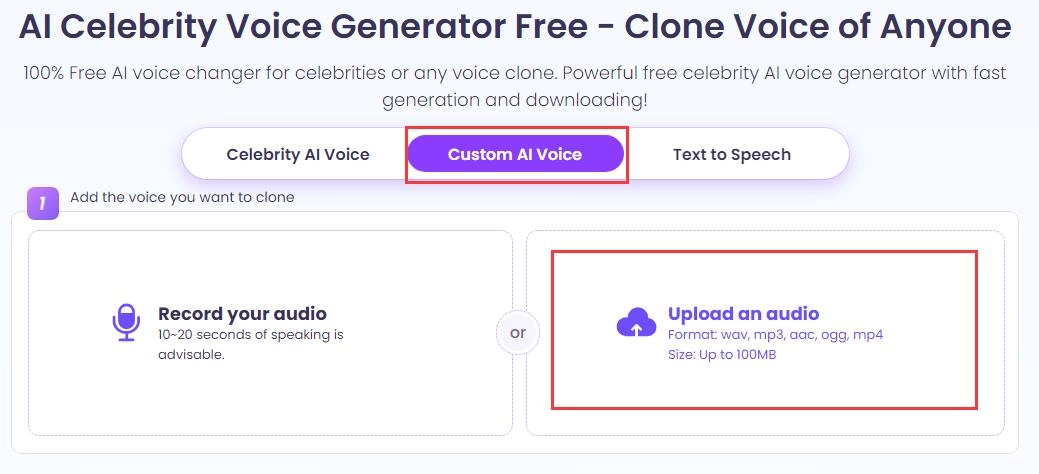 Upload Audio File with Voice to Voice AI Changer