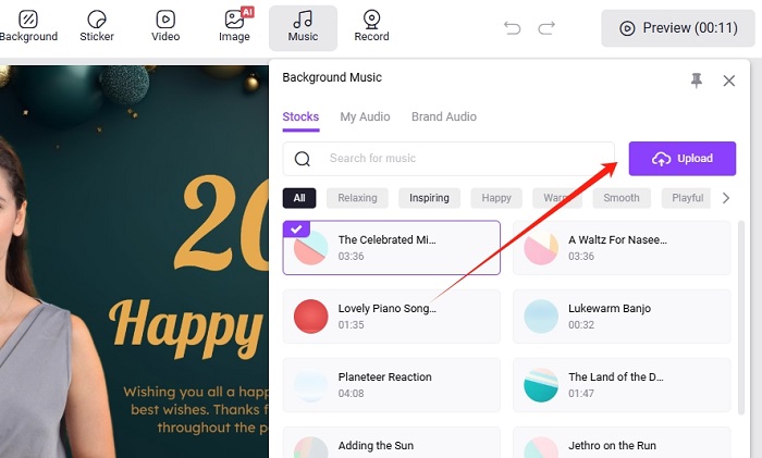 Upload Background Music for Happy New Year Video