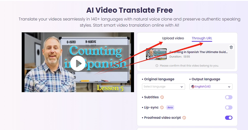 Upload Video or Url for Subtitle Translation