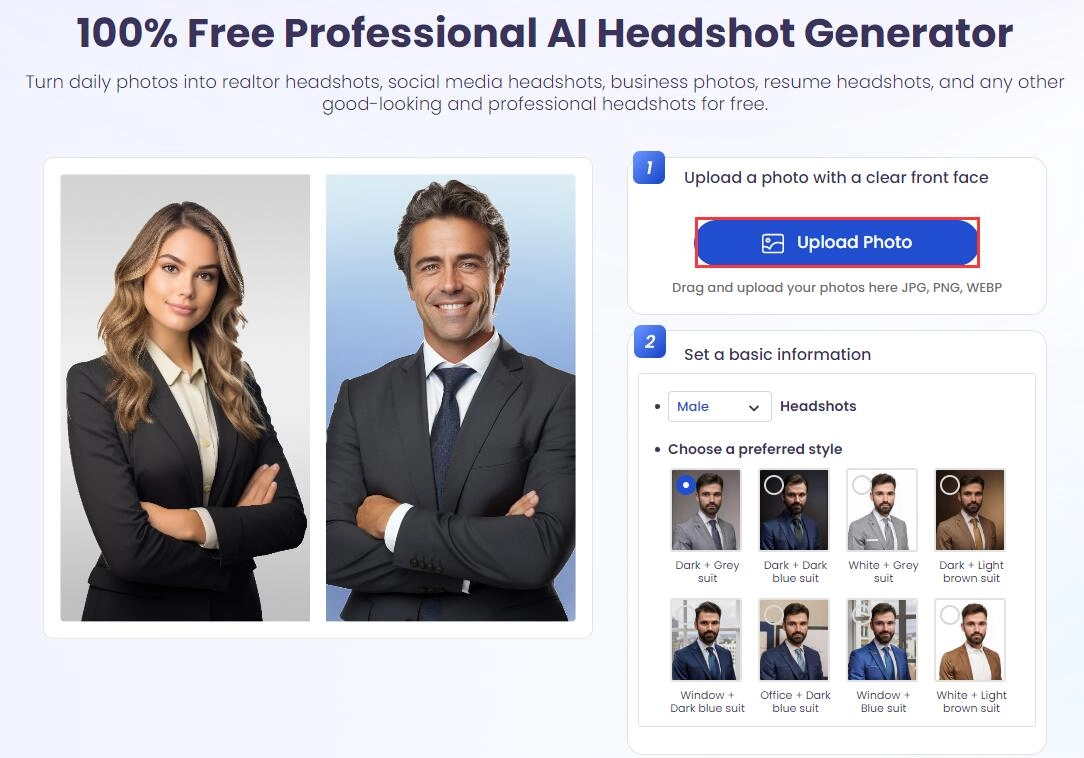 Upload Your Photo to Free Vidnoz AI Headshot App