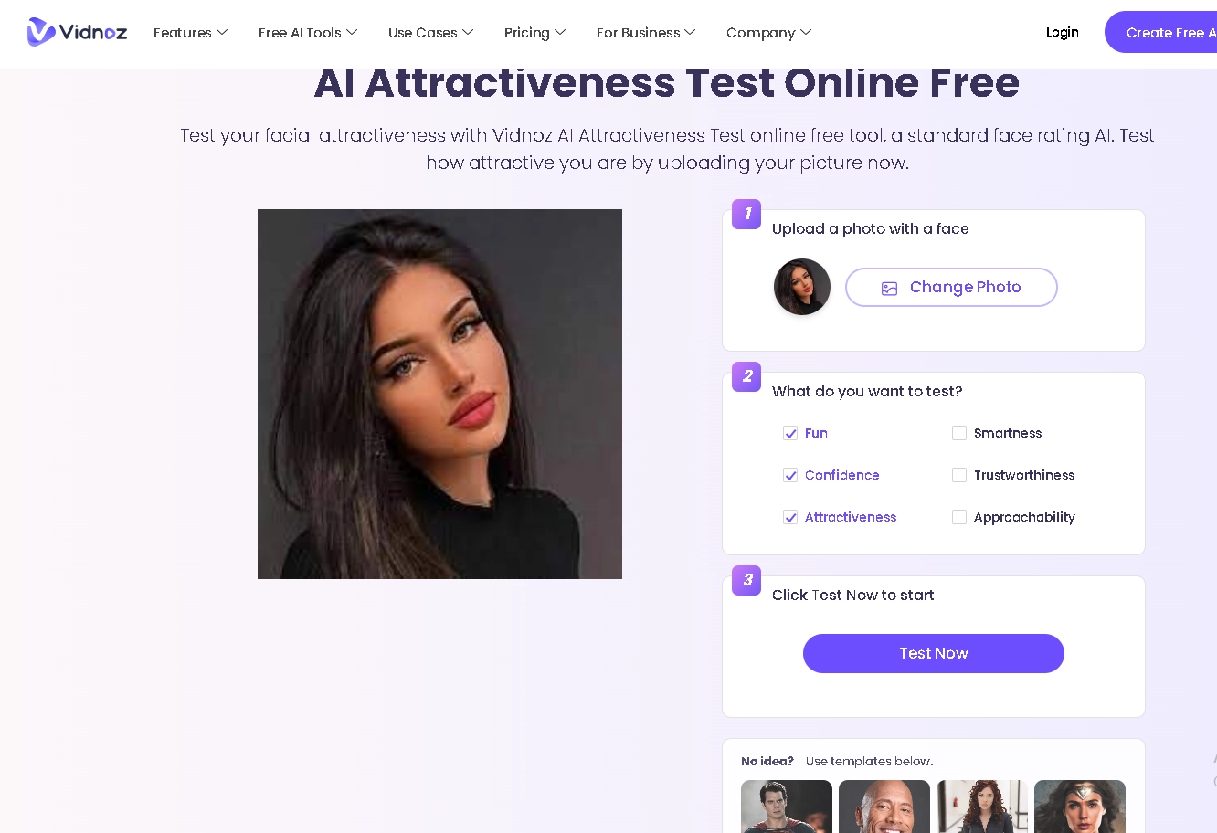 Upload your Photo with Face in Vidnoz Attractiveness Tester