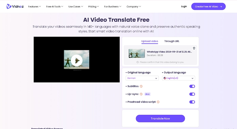 Uploading Music Video in Vidnoz AI Video Translator