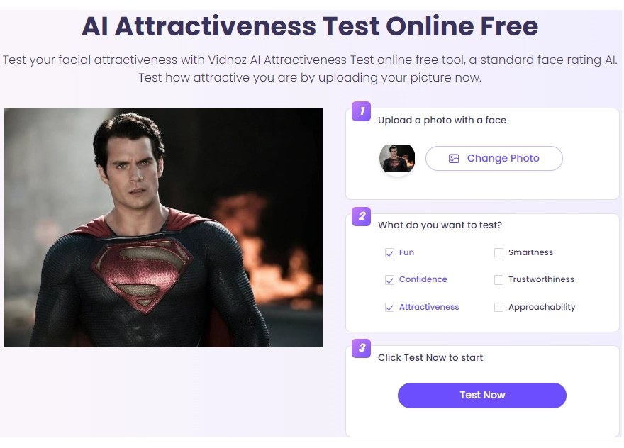 Use AI Attractiveness Test by Vidnoz AI - Step 3