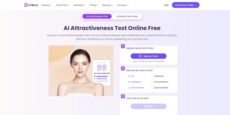 Vidnoz AI Attractiveness Test Best Online Face Age Detection