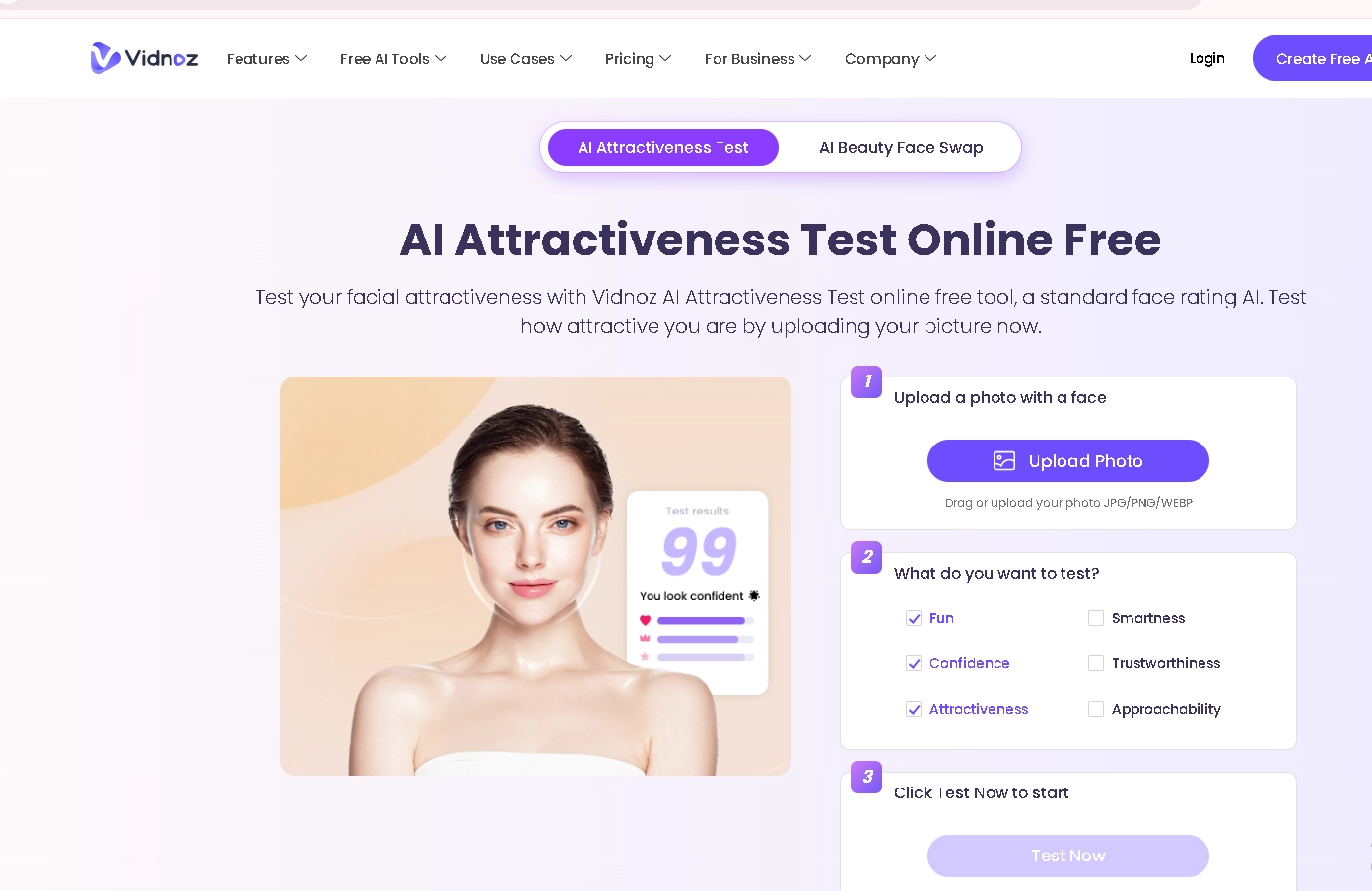 Vidnoz AI Attractivity Test for AI Matchmaking App