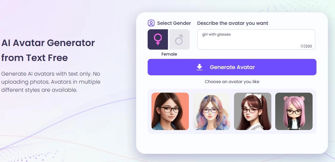 Vidnoz AI Avatar Cartoon and Anime Glasses Avatars