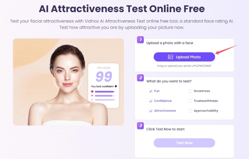 Vidnoz AI Beauty Calculator Photo Upload