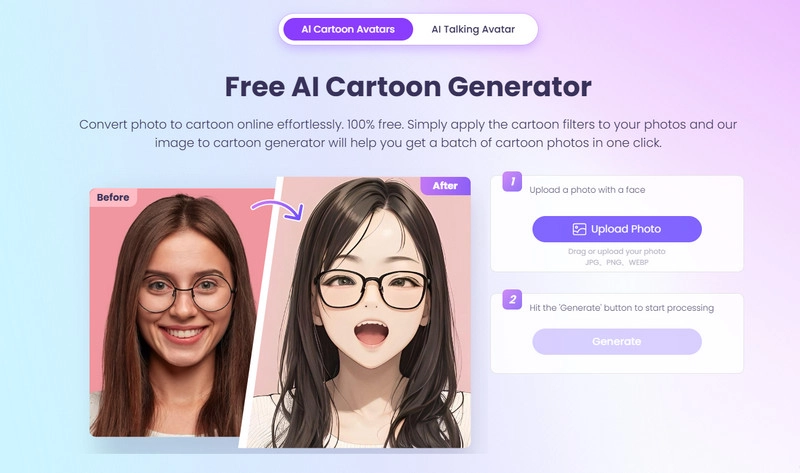 Vidnoz AI Cartoon Face Effect