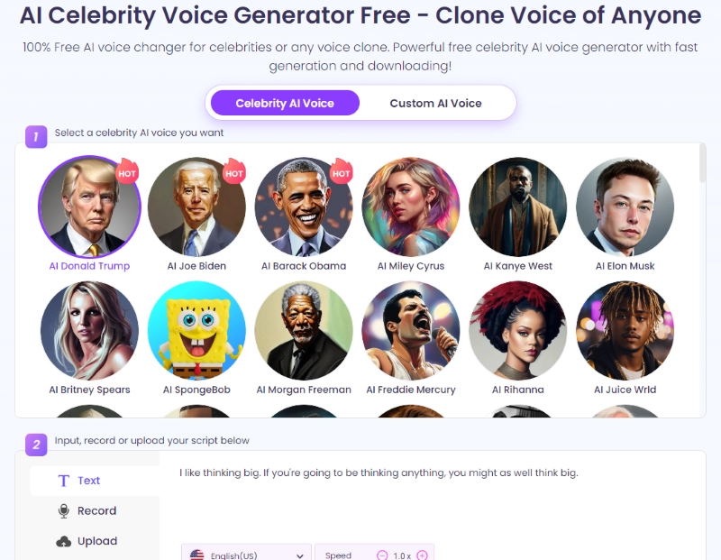 Vidnoz AI Celebrity Voice Changer Free