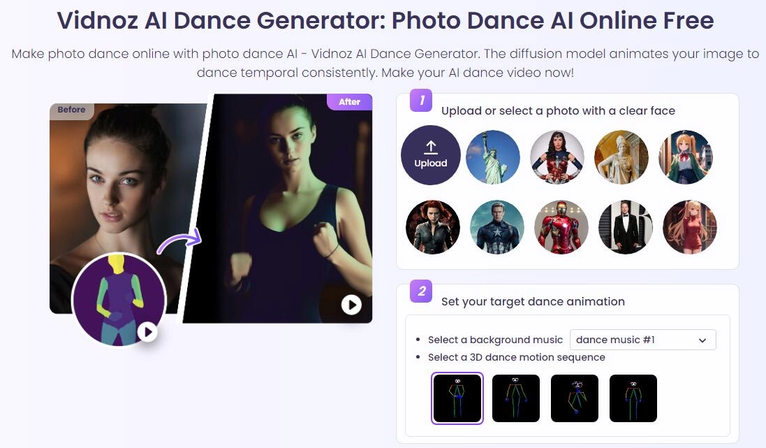 Vidnoz AI Dance Generator - Dance Yourself AI Tool